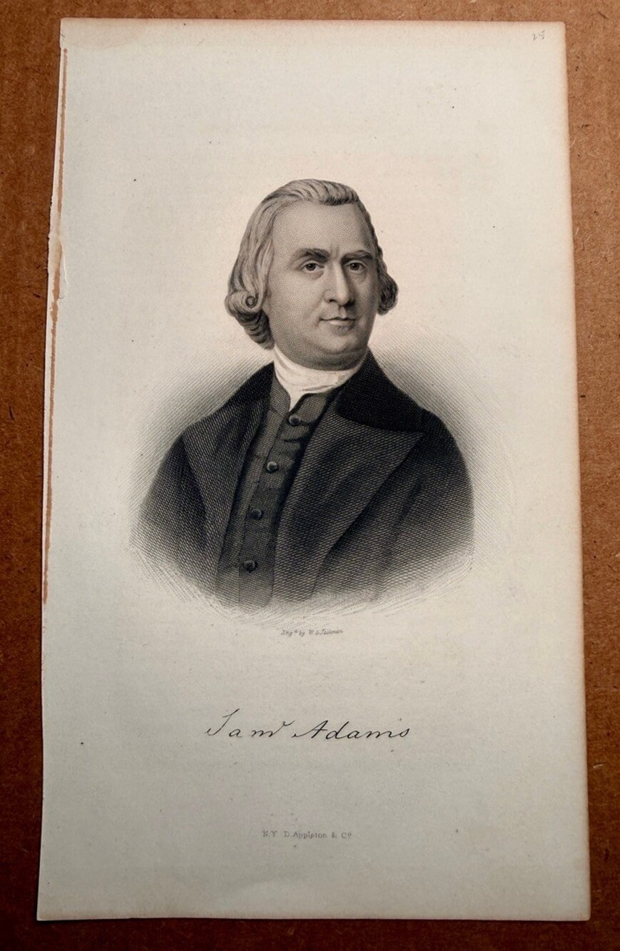 Original 1857 Samuel Adams W G Jackman Engraving D Appleton 5.5x9